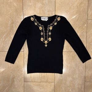 Fitted Designer Stretchy Blouse w/ Intricate Embellishment